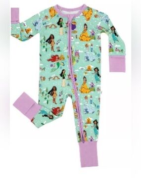 Little Sleepies Disney Princess Dreams Zippy Bamboo 6-12m footie purple blue